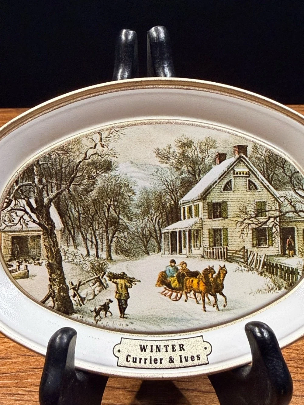 CURRIER AND IVES-1868 “The American Homestead” Metal Tray Set (Set of 4)